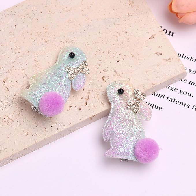 Bunny Hair Clips for Girls, 2pcs Glitter Gradient Easter Hair Accessories, Baby Hair Alligator Barrettes Cute Rabbit Hairpins Toddlers Kids for Party Princess Cosplay Decoration