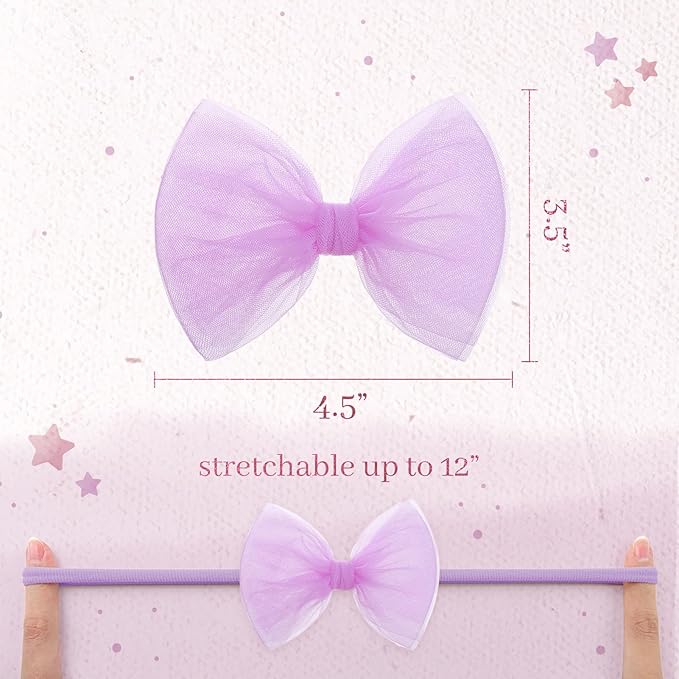 4 Pcs 4.5’’ Organza Lace Bow for Baby Girls Blue Headbands Black Mesh Hair Bows Baby Shower Gifts for Newborn Infant Toddler Girl