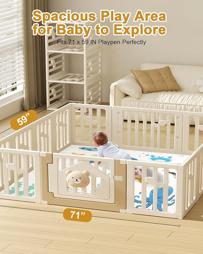 TINYHARBO Premium Foam Baby Play Mat 71x59 – Removable & Machine Washable Cover, Extra Thick Padding Playpen Mat, Non-Slip Crawling Mat, Easy to Clean for Infants, Toddlers & Babies
