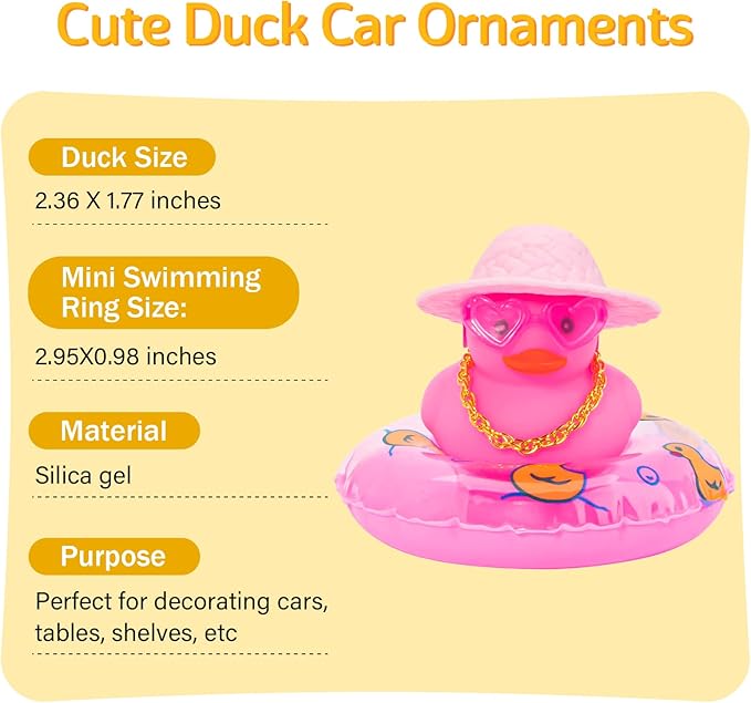 wonuu Car Accessories Rubber Ducks Dashboard Decorations Rubber Duck Pink Accessories Dashboard Duck Car Decorations Car Ducks for Dashboard Car Duck Car Dashboard Decorations, HG&pink-straw
