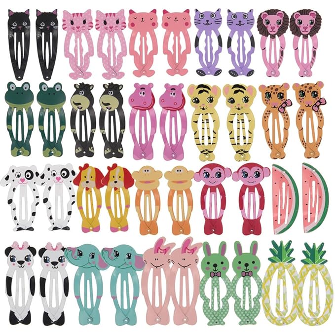 inSowni 40 Pack 2" Metal Snap Hair Clips Non Slip Barrettes Pins Animal Fruit Accessories for Baby Girl Toddlers Fine Thick Hair (40PCS S1)