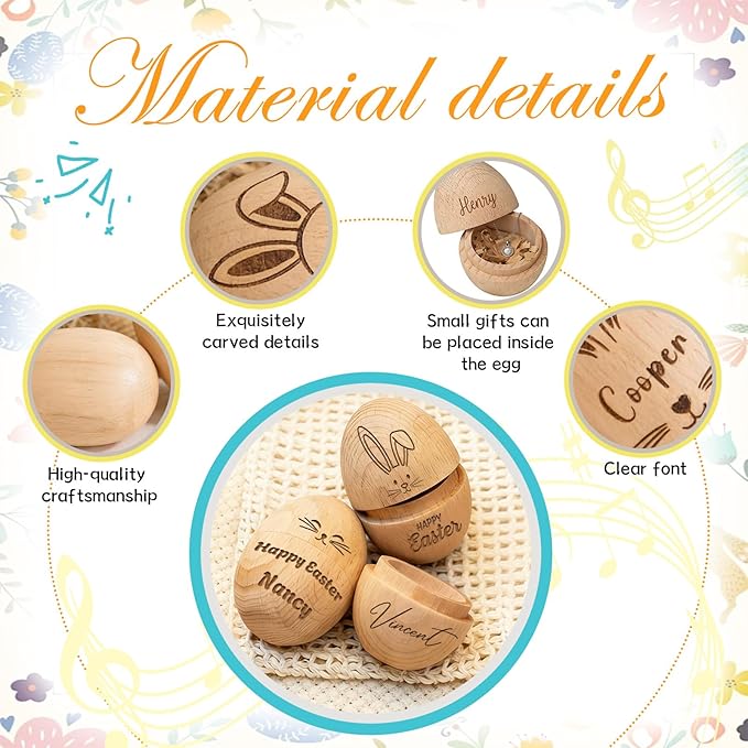 Custom Musical Easter Egg Shaker 2026, Hollow Fillable Wooden Easter Basket Stuffer, Personalized First Easter Gift for Boys Girls, Easter Home Decor (Hollow Fillable Egg)