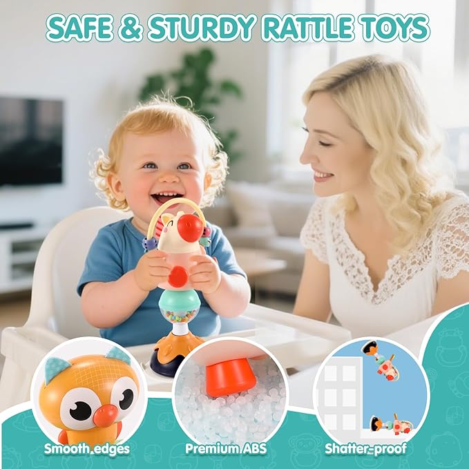 Baby Toys 6-12 Months 3PACK High Chair Suction Cup Toys Rattle Toys for Babies 12-18 Months Baby Tray Infant Toy for 6 9 12 18 24 Months Newborn Gifts for 1 2 Year Olds Boys Girls Kids Birthday Xmas