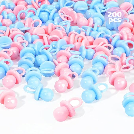 200 Mini Pacifiers Baby Shower Game Boy, 0.86’’ Plastic Pacifiers Baby Shower Game, Bulk Baby Shower Pacifiers for Gender Reveal Baby Shower Decoration DIY, Table Scatter(Blue&Pink)