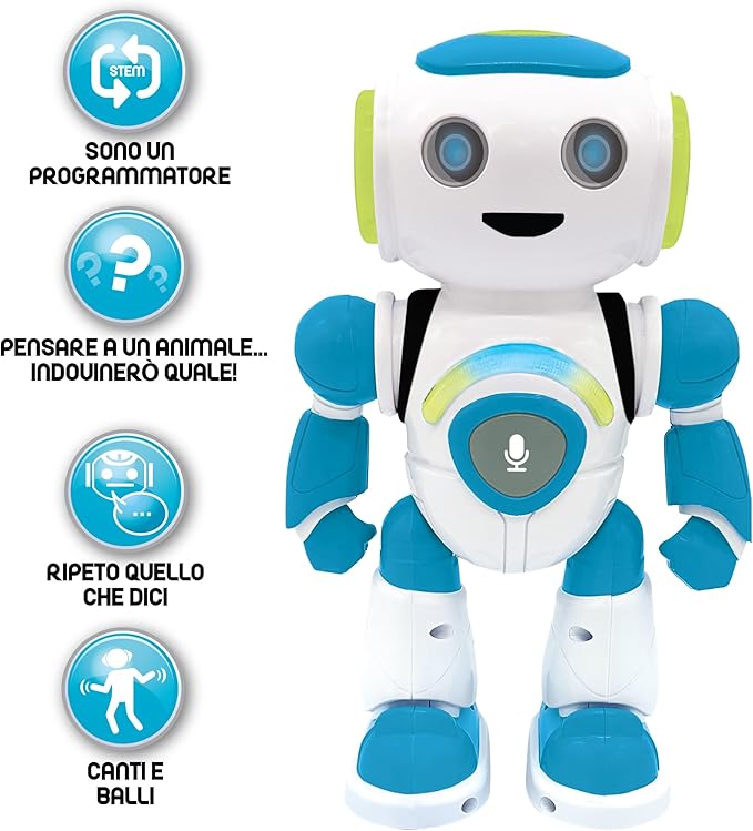 Lexibook Lexibook-ROB20IT Powerman Jr. Intelligent Interactive Robot for Reading in the Mind Toy for Kids Dancing Music, Blue, Color