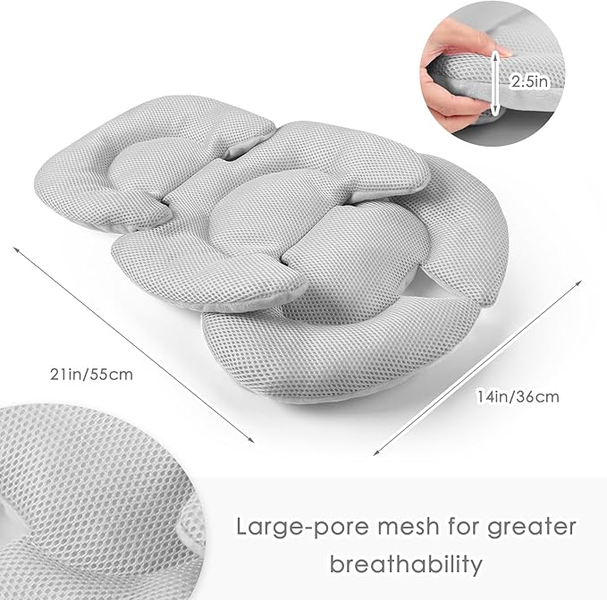 Infant Car Seat Insert for Newborn Girls Boys, Summer Mesh Baby Carseat Inserts with Strap Pads, Soft Reversible Baby Car Seat Insert Cushion Pad for Stroller, Bouncer, Swing, High Chair, Gray