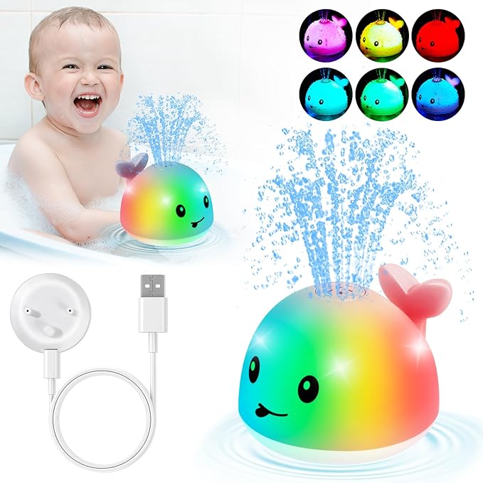 Gigilli Baby Girl Bath Toys, Light Up Whale Sprinkler Bath Toys for Kids Ages 1-3, Pool Water Table Bathtub Fountain Toy for Toddler 6-12 Months, Easter Basket Stuffers Birthday 1 Year Old Girls Gifts