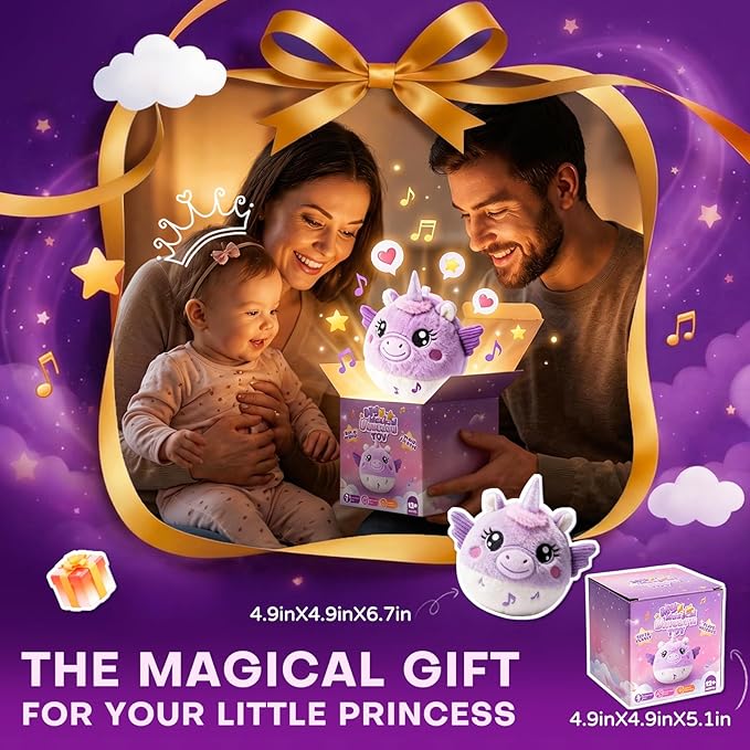 Unicorn Tummy Time Toys for Baby Girl 6-12 Months, Interactive Baby Musical Toys with Remote Control, Volume Adjustable & Mute, 20 Songs, Record & Repeat, Musical Baby Crawling Toys for Infants
