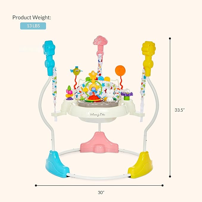 Dream On Me 2-in-1 Baby Activity Center & Bouncer Jumper, 360° Rotating Seat, 3-Height Adjustable, 12 Melodies with Lights & Interactive Toys, Promotes Early Development - Star Print