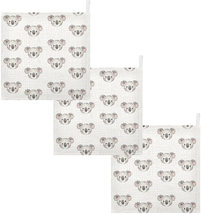vvfelixl Cartoon Koala Bear Face Baby Burp Cloths Baby Muslin Washcloths for Boys Girls Cotton Babys Face Towel for Newborn Infants Soft and Absorbent 11.8 X 11.8 in, 5 Pack