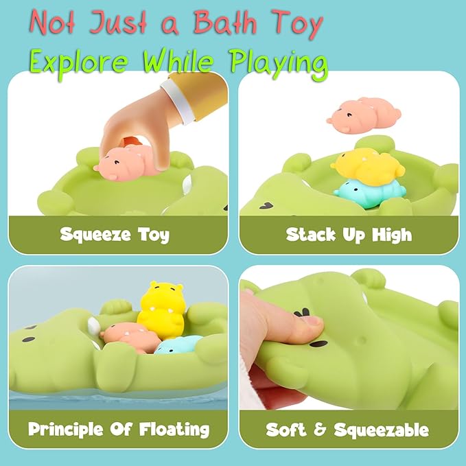 Seal Family Bath Adventure Set, 1 Mother Seal and 3 Baby Seals, Soft Vinyl Material, One-Piece No Hole Design (Seal)