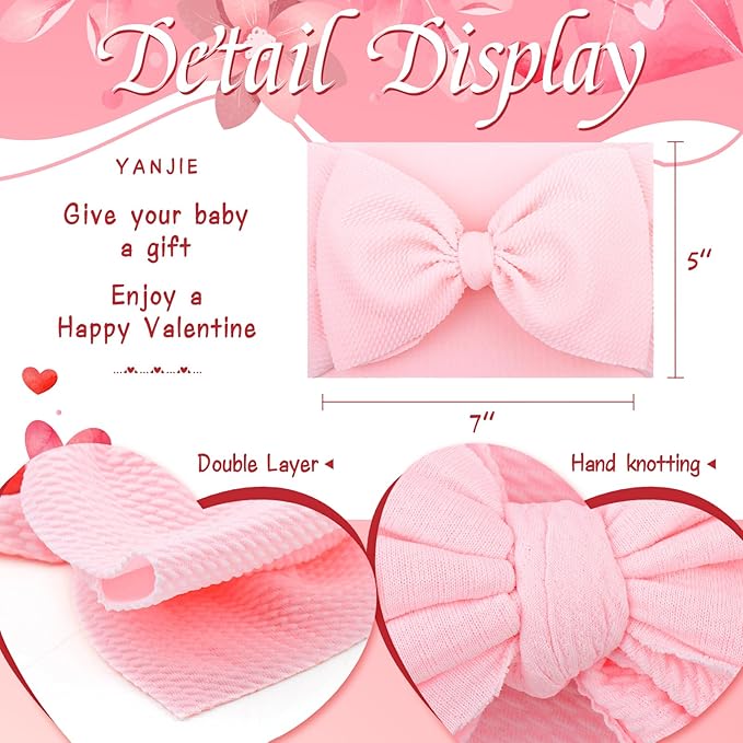 YanJie Baby Girl Headbands - Red Bow, Pink Toddler Headband, Nylon Hair Bows & Accessories for Newborn Girls & Infants 0-6 Months