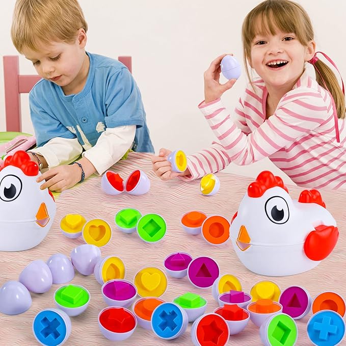 Toddlers Easter Chicken Eggs Matching Toys for Boys Girls 2 3 4 5 Years, Colors & Shape Matching Game, Preschool Sensory Fine Motor Skills Development Toy, Birthday Gifts for Baby Boys Girls