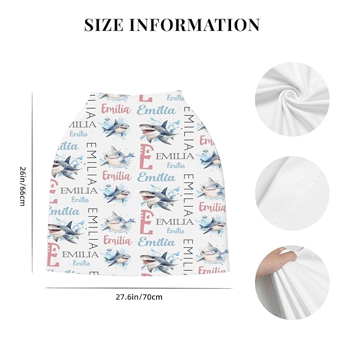 Personalized Baby Car Seat Cover with Name Stroller Canopy Custom Shark Carseat Cover Newborn Baby Boy Girl Nursing Cover for Moms First Birthday Gift