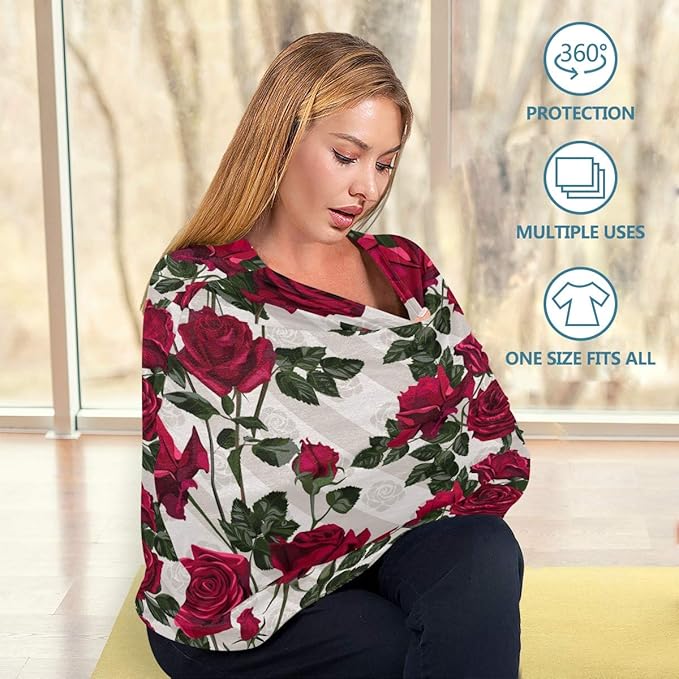 Nursing Cover Baby Car Seat Covers Carseat Canopy (Red Rose Flowers)