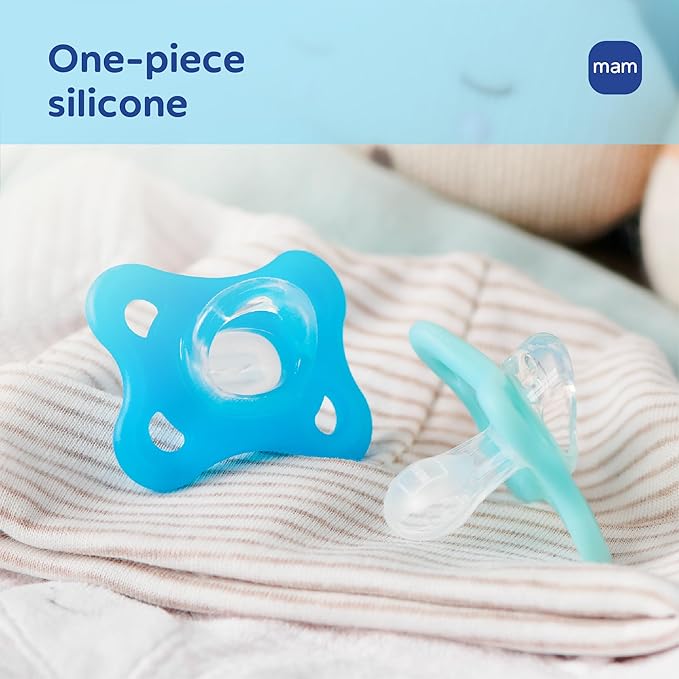 MAM Comfort Baby Pacifiers 3-12 Months Babies, Lightweight One-Piece Full Silicone Binky, BPA-Free Nipple, Easy to Clean Pacifier, Best for Breastfed Babies, 4 Count, Made in Europe