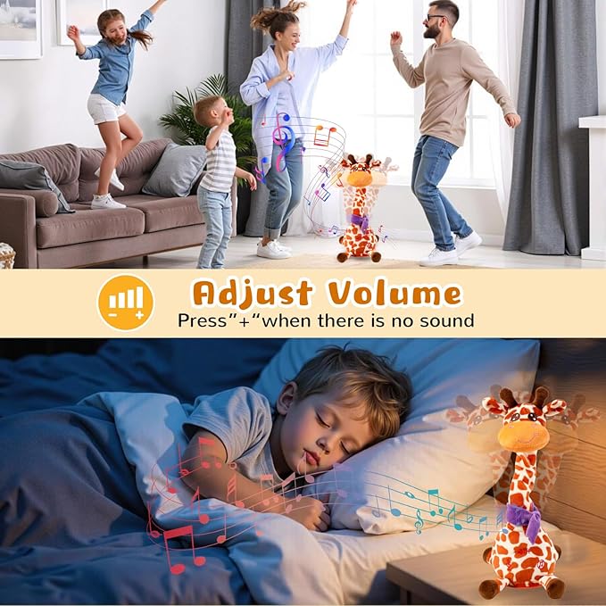 JISONCASE Talking Dancing Giraffe Baby Toy, Adjustable Volume Tummy Time Toy Repeating What You Say, Singing Mimicking Recording Sensory Education for Toddlers Boy Girls