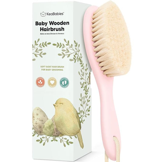 Wooden Baby Hair Brush for Toddler Girls, Boys - Cradle Cap Brush for Babies, Soft Goat Bristles, Perfect Gentle Scalp Newborn Comb for Infant, Girls, Boys, Bath Essentials(Blush, Regular)