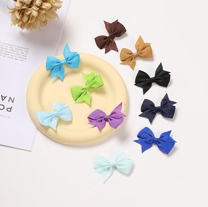 2.2 inch Hair Bows for Baby Girls,60PCS Grosgrain Boutique Solid Ribbon Mini Bows Alligator Clips for Baby Girls Newborns Toddler in Pairs