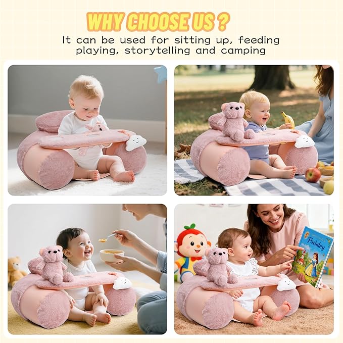 KAKIBLIN Baby Sit Me Up Seat, Inflatable Baby Seat with Cover for Babies 3-36 Months,Portable,Inflatable Sit & Play Floor Seats for Sitting Up