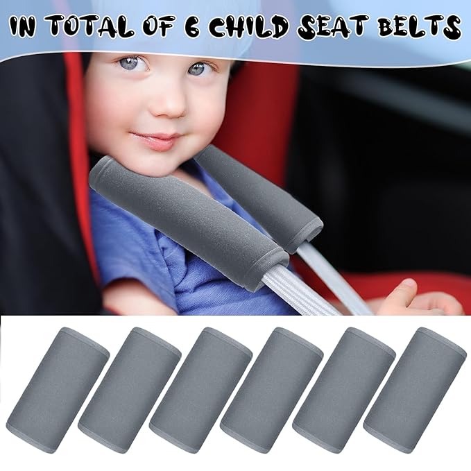 Riakrum 6 Pieces Car Seat Strap Pads Covers for Baby Kids, Carseat Strap Covers Shoulder Pads, Soft Seat Belt Cover for Infant Stroller Safety Belt Cushion for Boy and Girl, 2.4 x 5.7 Inches(Gray)