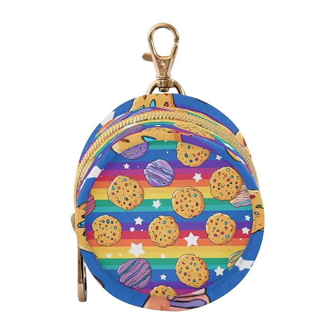 Pacifier Holder with Clip Pacifier Case for Diaper Bag Round Baby Pacifier Pouch Box Bag Portable Rainbow Stripes Cookies Stars