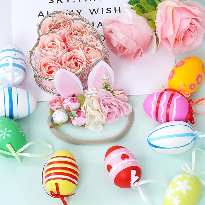 baotongle Bunny Headband Bunny Rose Ears Easter Headbands Baby Girls Flower Spring Newborn Toddler Infant Bunny Headbands