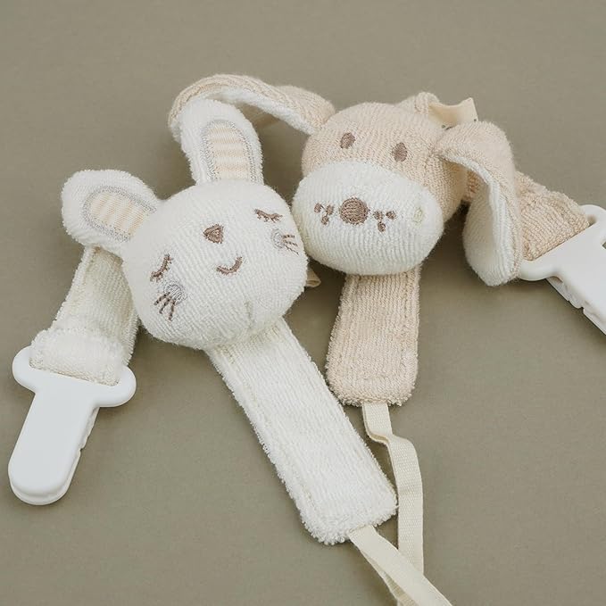 Pacifier Clip, 2 Pack Baby Pacifier Holder for Boys and Girls Fits Many Pacifiers & Baby Teething Toys, Ideal Baby Gift (Elephant&Rabbit)