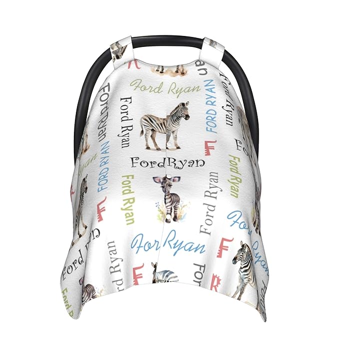 Personalized Winter Car Seat Covers for Babies with Name Zebra Minky Baby Car Seat Cover for Boys Girls Custom Infant Carseat Covers Baby Blanket Nursing Cover Breastfeeding Scarf