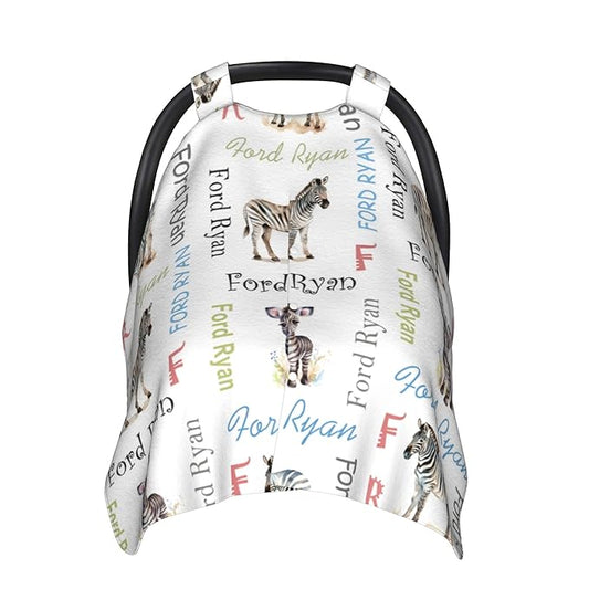 Personalized Winter Car Seat Covers for Babies with Name Zebra Minky Baby Car Seat Cover for Boys Girls Custom Infant Carseat Covers Baby Blanket Nursing Cover Breastfeeding Scarf