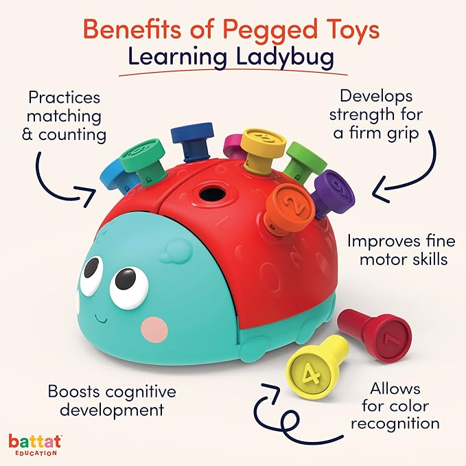 Battat Education – Fine Motor Peg Toy for Toddlers & Kids, Montessori Educational Developmental Learning Ladybug with Colorful Stacking Fun, Early Skills Development Toy for Preschoolers 18+ Months