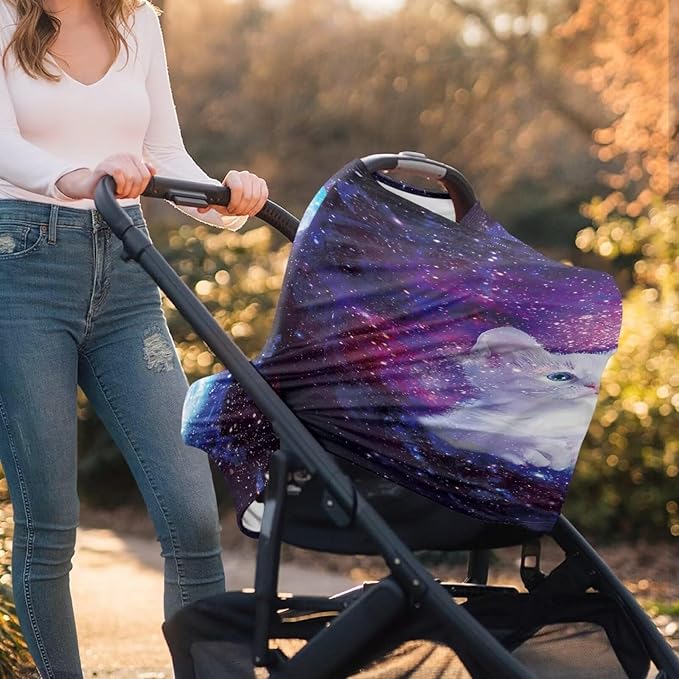 Forchrinse Galaxy Cat Purple Planet Nursing Breastfeeding Cover for Newborn,Multi-Use Baby Car Seat Cover Canopy Shopping Cart Cover High Chair Cover