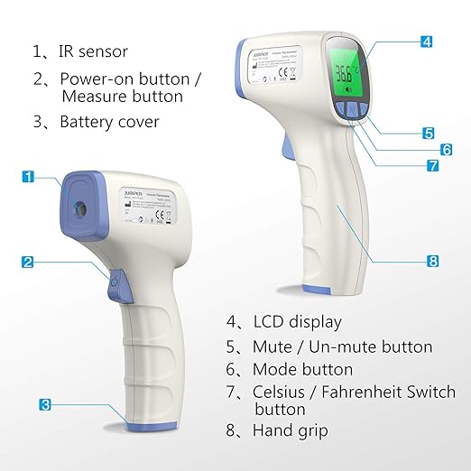 Forehead Thermometer, Non Contact Thermometer for Forehead and Object Surface Measurement with Instant Reading and Fever Warning for Kids and Adults (Sky Blue)