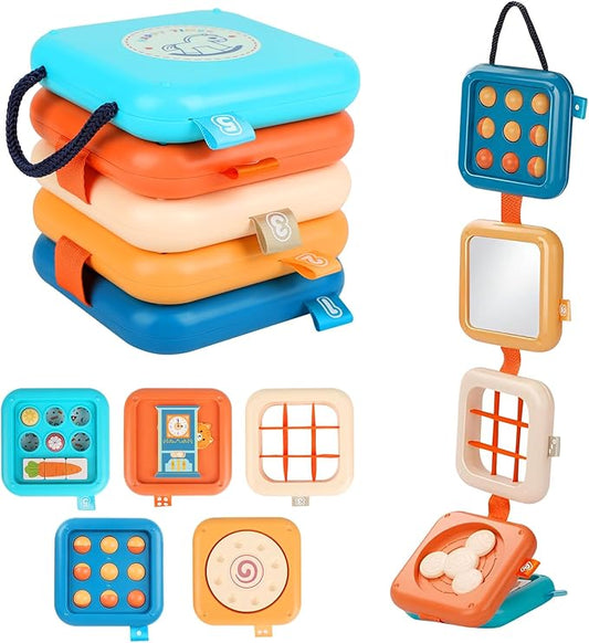 Toddler Travel Toys for Flights Busy Cube, Montessori Quiet Cube for Toddler Road Trip Essentials, Fine Motor Skills Toys for 1.5-2 Year Old, Airplane Baby Toy Car Trips 18 Months Gift