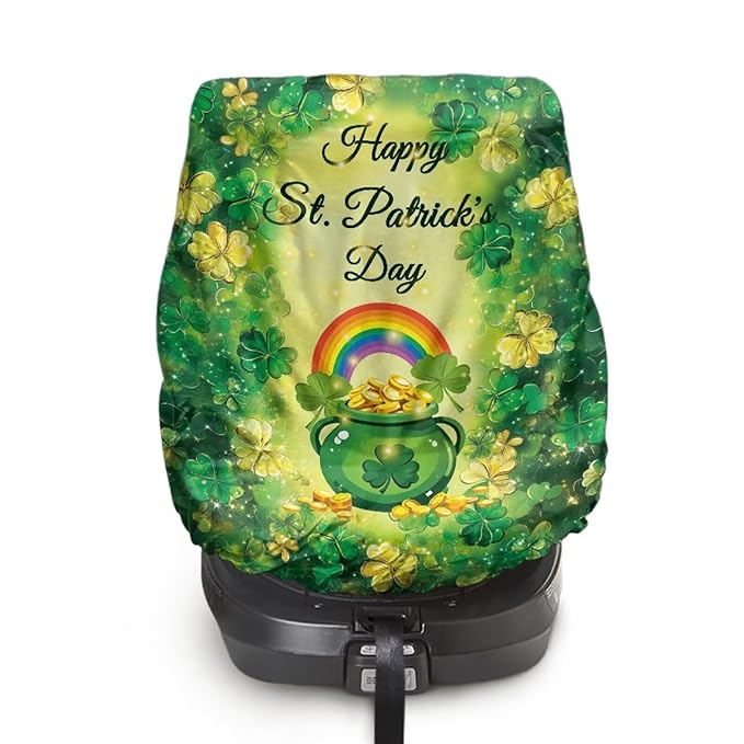 St. Patricks Car Seat Sun Shade Cover Tear-Resistant Child Car Seat Cover St Patricks Day Decorations Foldable Car Seat Canopy