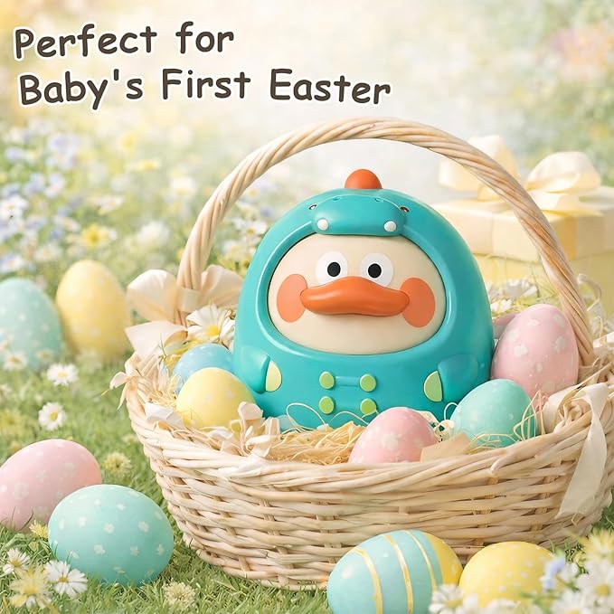 Musical Wobbler Toy, Tinabless Roly Poly Baby Toys, Dinosaur-Duck Tummy Time Toy | Tumbler Wobbler Toys for Newborns 3-12 Month Baby Boys and Girls Easter Basket Gifts Stocking Fillers(Blue)