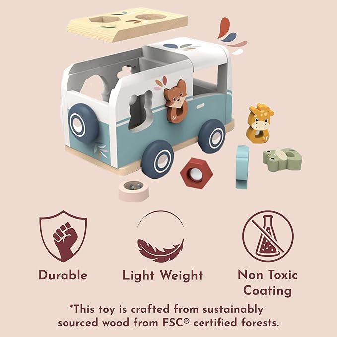 SPEEDY MONKEY Wooden Van Shape Sorter for Toddlers 12m+ | Colorful Shape Sorting Toy for Kids | Educational Vehicle Toy for Fine Motor Skills, Hand-Eye Coordination & Early Learning Activity Play