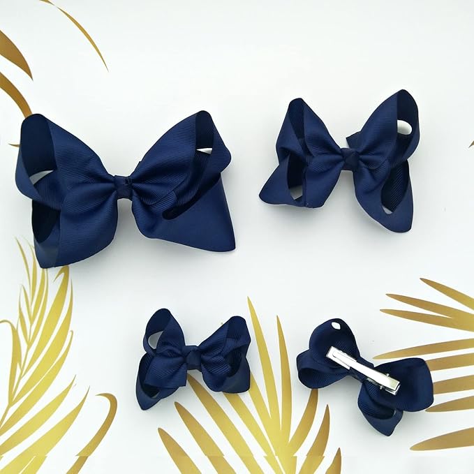 Navy Bows for Girls,6PCS Hand-made Grosgrain Ribbon Hair Bows Alligator Clips Hair Accessories for Little Teen Toddler Girls Kids (Navy)