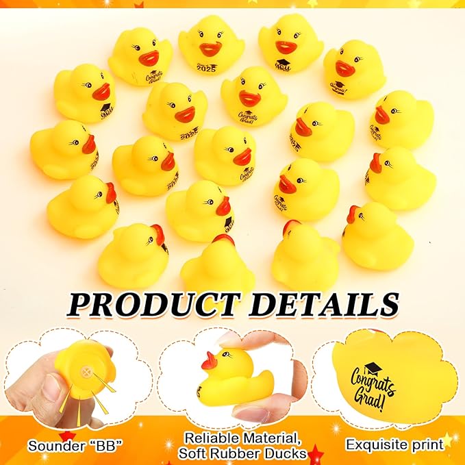 MiniInflat 100 Pcs Class of 2026 Graduation Rubber Ducks Bulk 2026 Congrats Grad Assorted Rubber Ducks Mini Graduation Pool Ducky Toys for Classroom Exchange Gifts