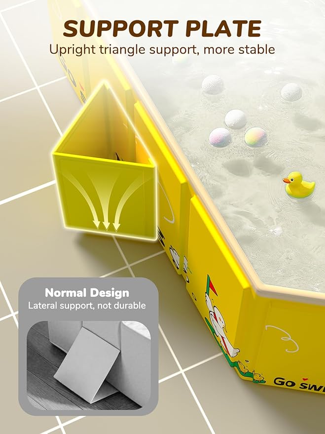 VBABY Collapsible Baby Bathtub, Portable Toddler Bathtub with 2 Drain Holes, Foldable Baby Tubs for Infants to Toddler, Travel Baby Tubs, Easy to Clean, Yellow
