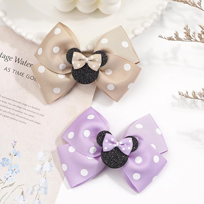 4 Inch Cute Mouse Ears Sequins Bows Hair Clips For Baby Girls, Toddler, Kids and Young Women Birthday Party Wedding Christmas Occasions Set of 2 (A- Khaki)