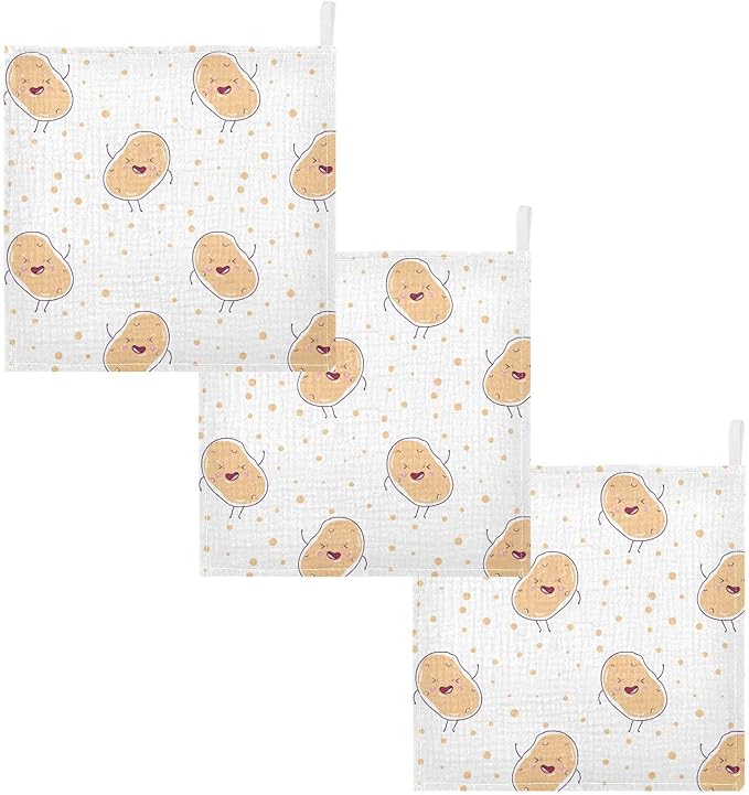vvfelixl Kawaii Potatoes Baby Burp Cloths Baby Muslin Washcloths for Boys Girls Cotton Baby Face Towel for Newborn Infants Soft and Absorbent 11.8 X 11.8 in, 5 Pack