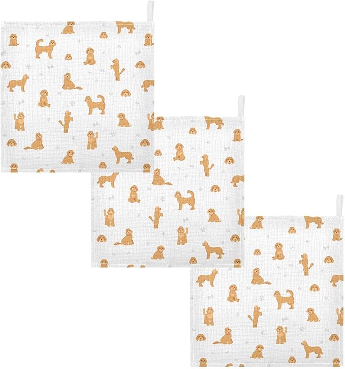 vvfelixl Baby Cotton Washcloths Labradoodle Dog Infants Bath Towel for Unisex Puppy Face Towels for Newborn, Natural Baby Wipes Delicate Skin, 11.8 X 11.8 inch, one sizex3