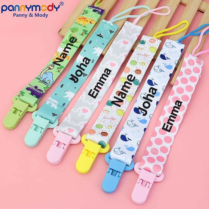 Personalized Baby Pacifier Clip with Name，4Pack, Customized Pacifier Clip for Baby Girls, Lightweight Universal Pacifier Holder Fits Most Pacifiers