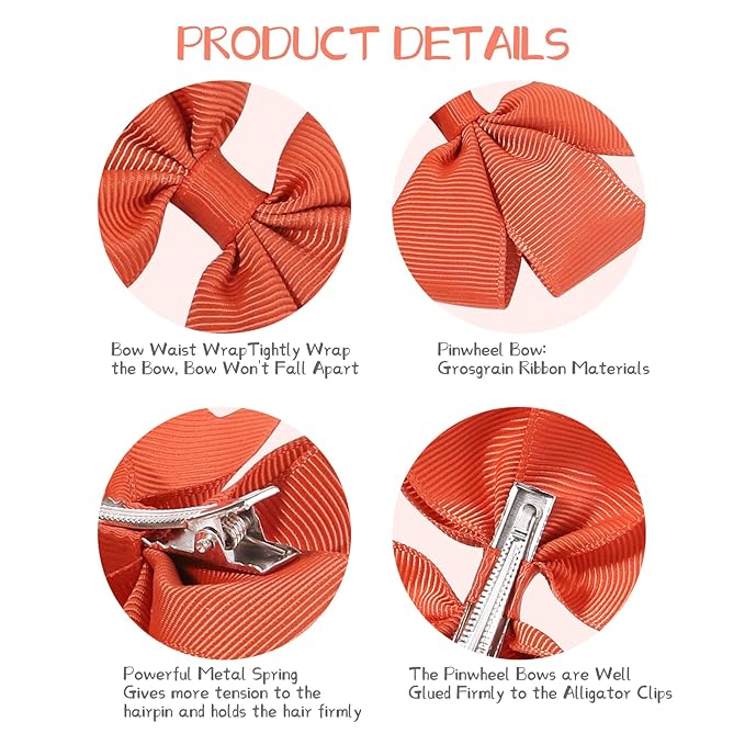 Choicbaby Hair Bows for Girls, 40pcs 3" Grosgrain Ribbon Pinwheel Hair Bows for Toddler Baby Girls Hair Accessories