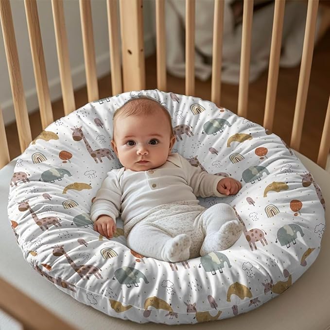 Cartoon Elephant and Giraffes Newborn Lounger Cover Removable Soft Comfortable Slipcover for Infant Lounger Pillow Cover Breathable and Washable