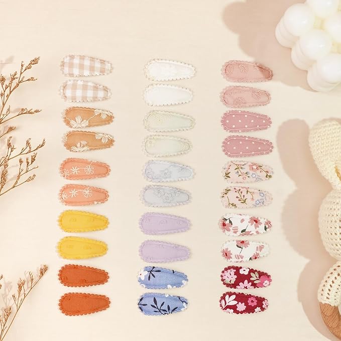CÉLLOT 42Pcs Baby Hair Clips, Infant Girl Hair Accessories, 1.5" Mini Hair Clips, Printed Anti-Slip Snap Barrettes, Waterdrop Design Hairpins, Toddler Girl Hair Accessories（B）