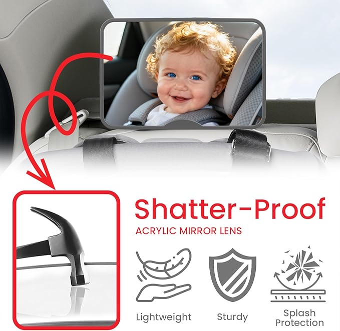Baby Car Mirror, Safety Car Seat Mirror for Rear Facing Infant, Clear Wide View, Easily Observe the Baby Move, Secure, Shatterproof, Easy Install, Perfect (Gray)