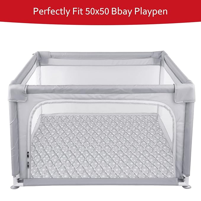 Baby Play Mat 50" X 50" Fit for TODALE Playpen, Non-Slip Baby Playpen Mat for Playing, Grey Star
