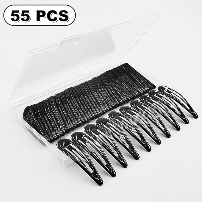 55 PCS Black Snap Hair Clips Barrettes Water Drop Non Slip Heavy Coated Metal Hair Accessories for Kids Teens Girls Women (2 Inch)